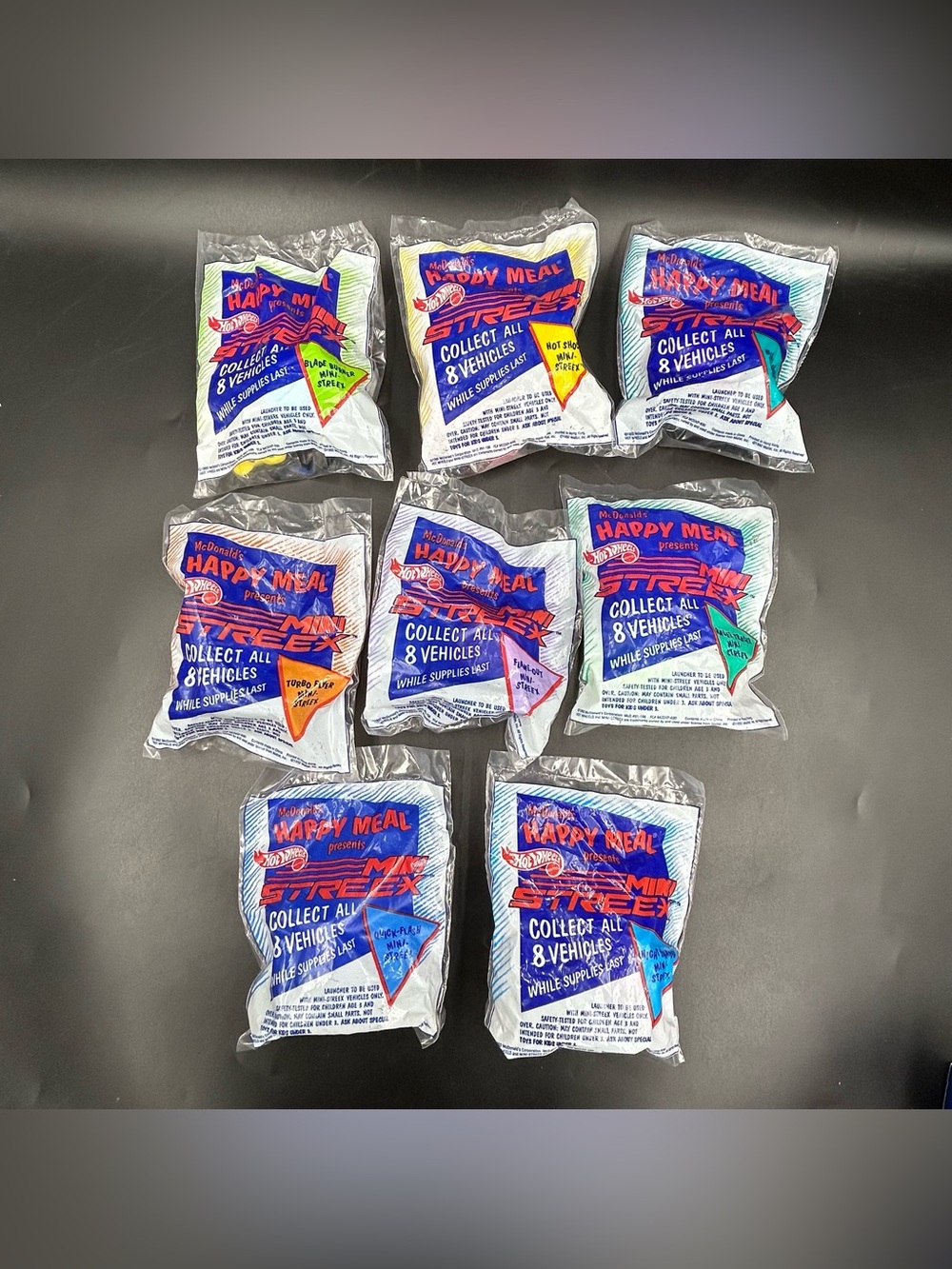 1992 McDonalds Hot Wheels Mini Streex Complete Set 8 Sealed Happy Meal